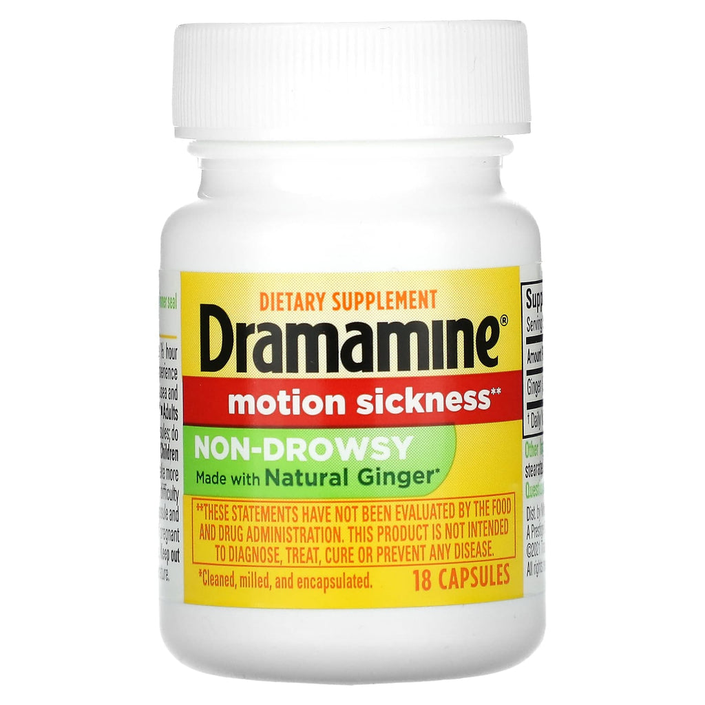 Dramamine, Motion Sickness, Non-Drowsy, 18 Capsules (500 mg per Capsule)
