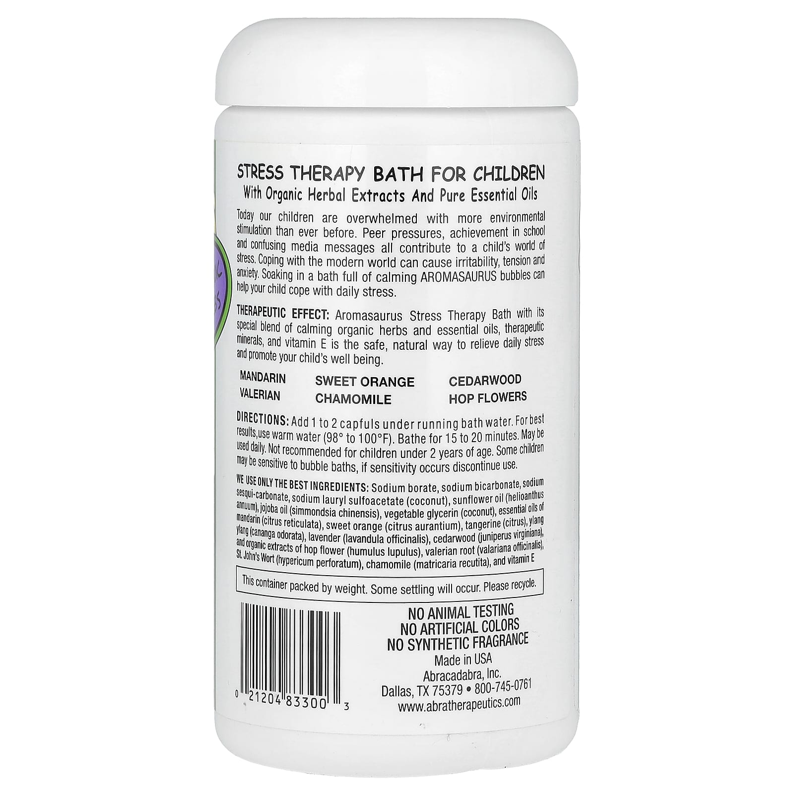 Abra Therapeutics, Aromasaurus Stress, Aroma Therapy Bubble Bath For Children, 20 oz (566 g)