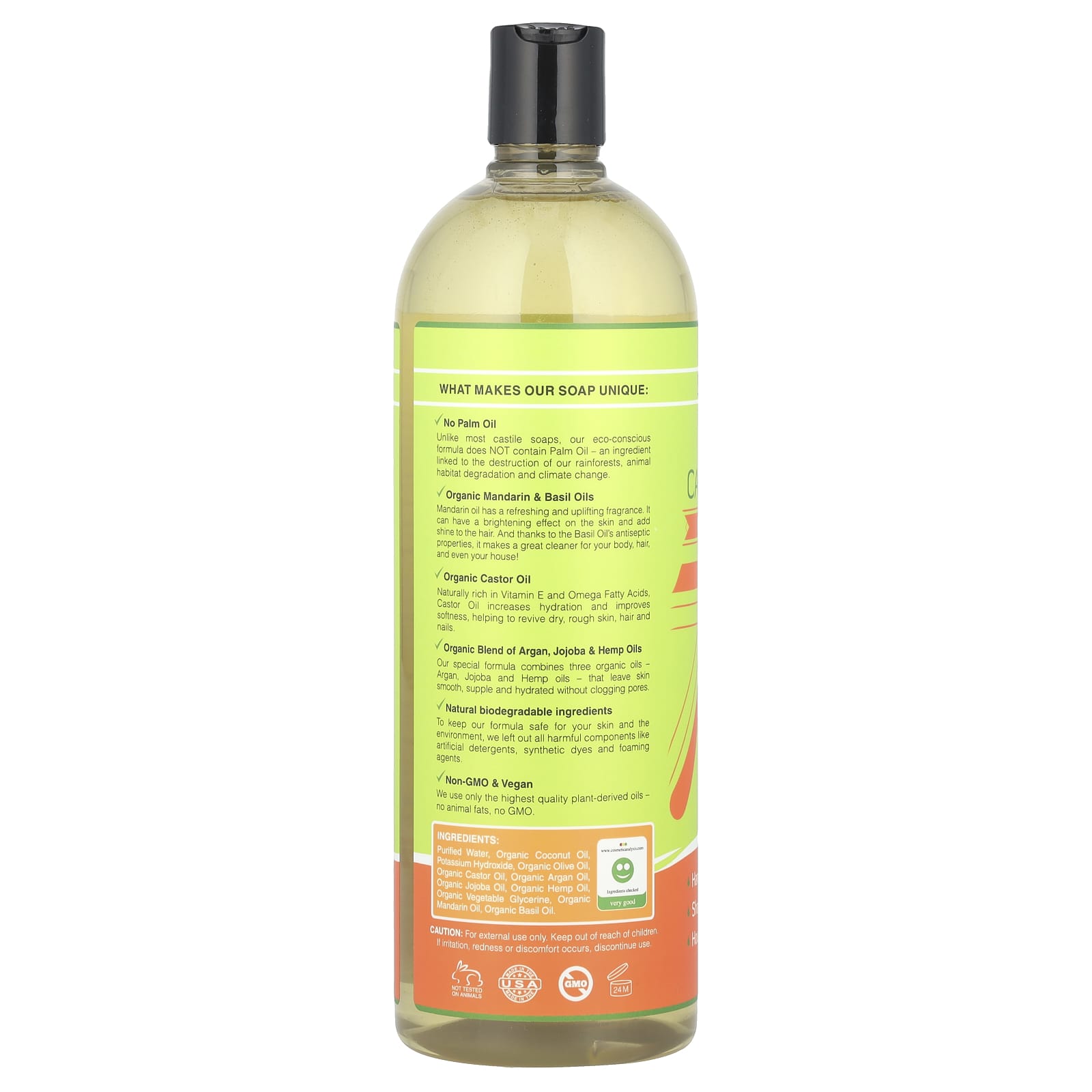 Seven Minerals, Pure Castile Soap, Mandarin & Basil, 33.8 fl oz (1 l)
