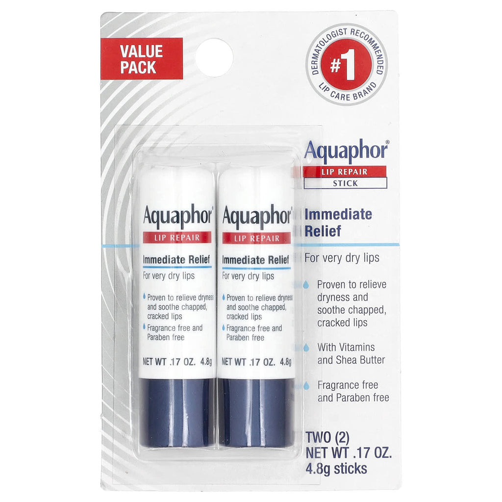 Aquaphor, Lip Repair Stick, Immediate Relief, 2 Sticks, 0.17 oz (4.8 g) Each