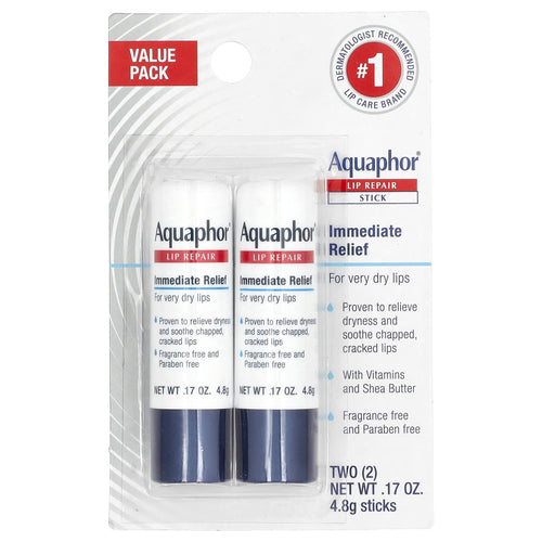 Aquaphor, Lip Repair Stick, Immediate Relief, 2 Sticks, 0.17 oz (4.8 g) Each