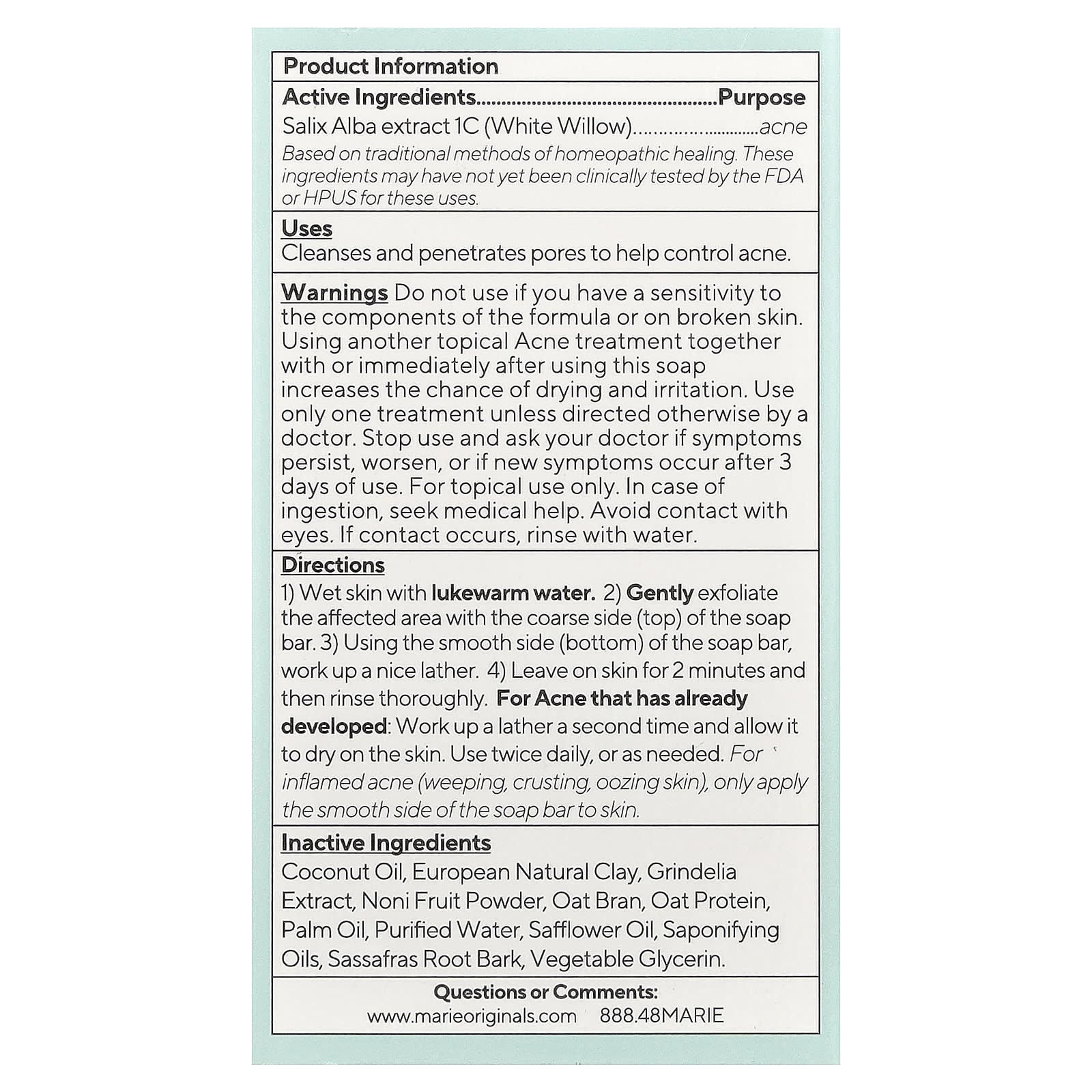 Marie Originals, The Bioactive Acne Bar Soap, 2.9 oz (82 g)