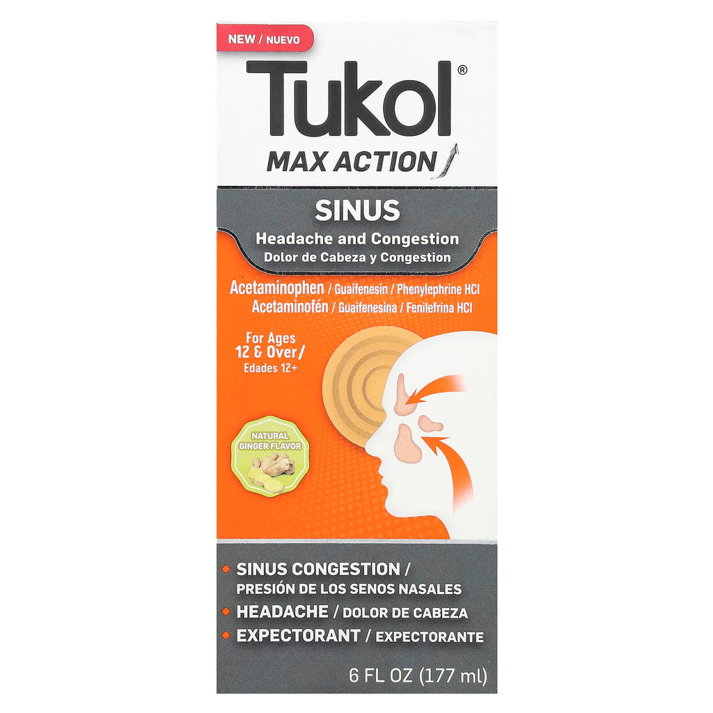 Tukol, Max Action, Sinus, Ages 12 & Over, Natural Ginger, 6 fl oz (177 ml)