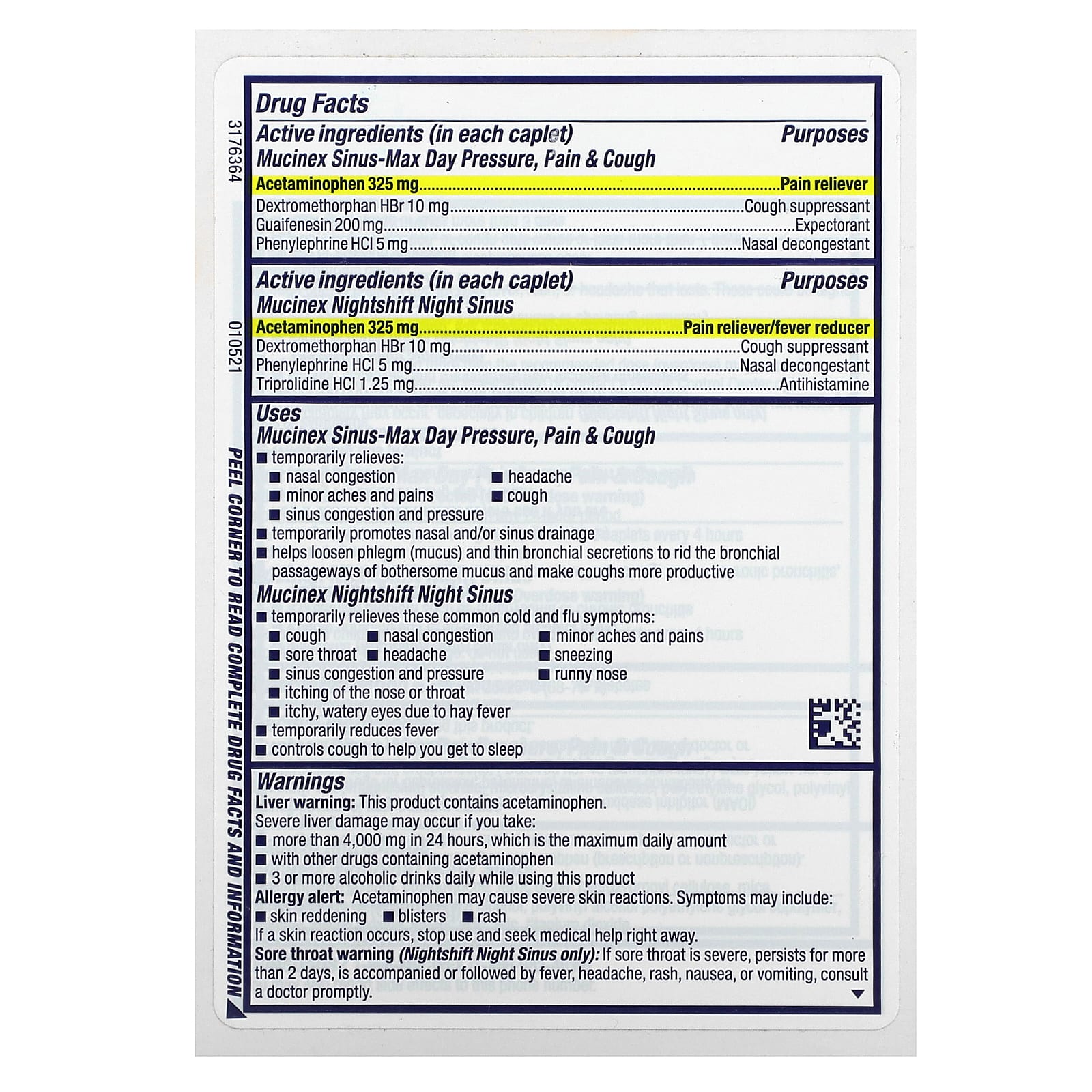 Mucinex, Sinus-Max Day and Nightshift Night Sinus, Maximum Strength, For Ages 12+, 2 Bottles, 20 Caplets