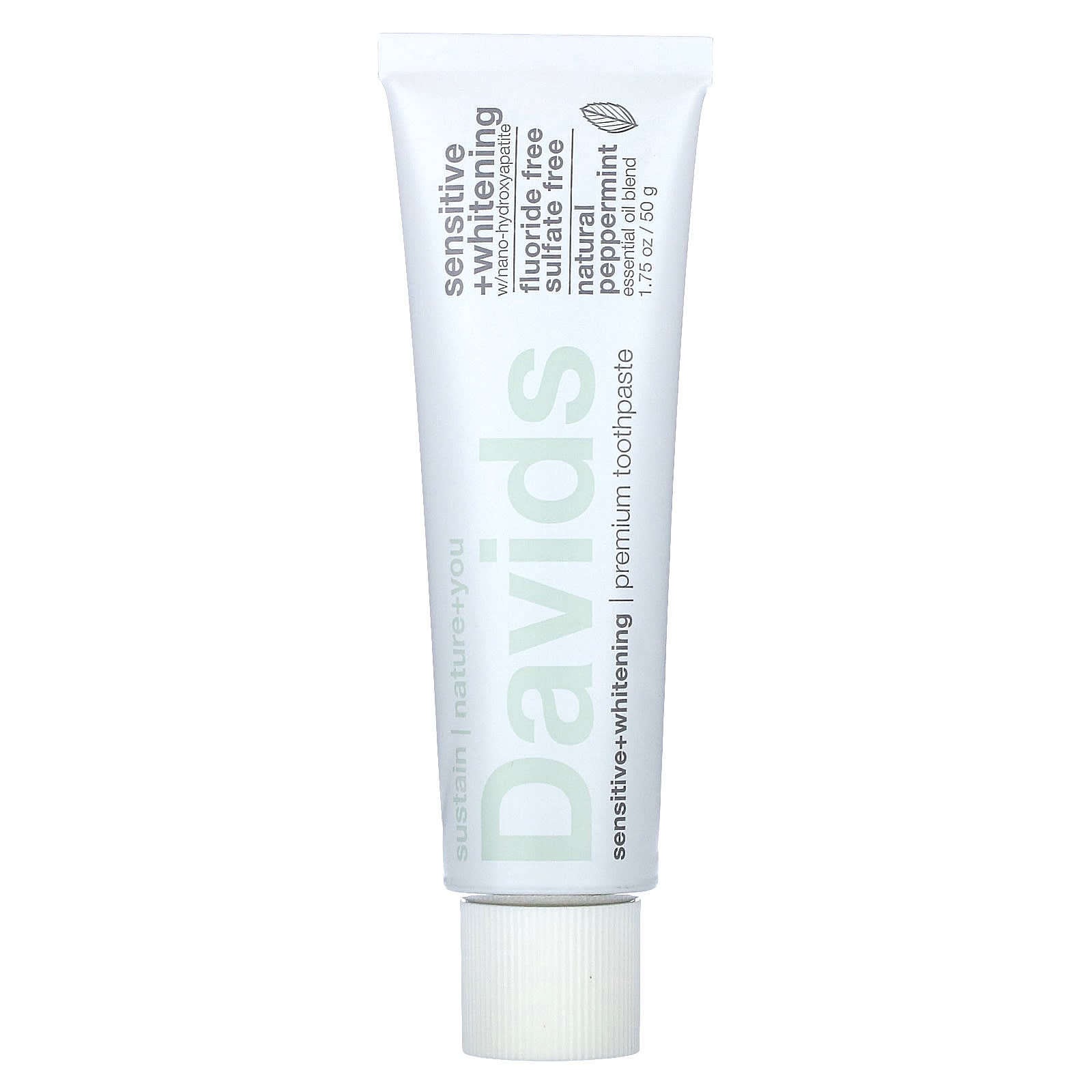 Davids, Premium Toothpaste, Sensitive + Whitening, Natural Peppermint, 1.75 oz (50 g)