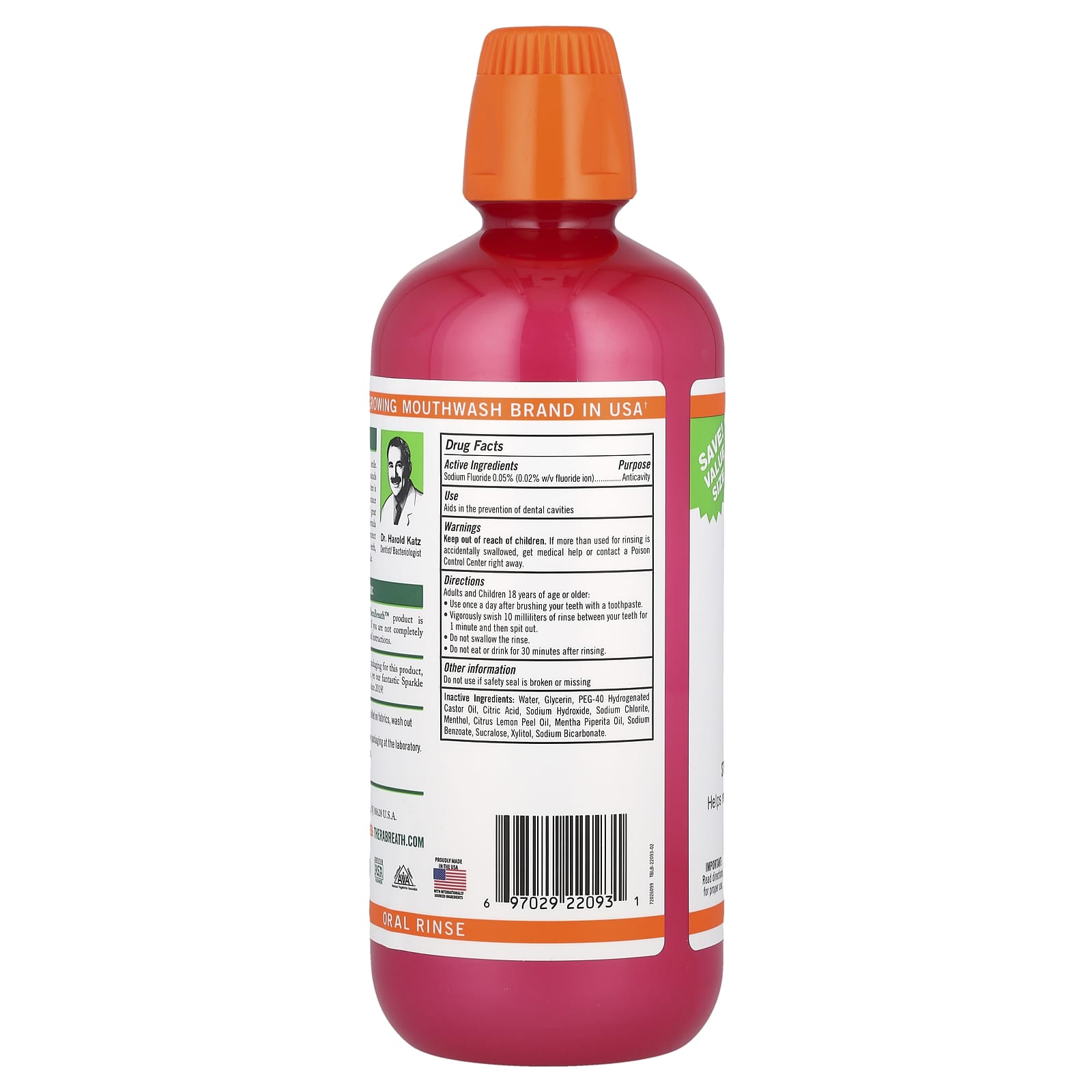 TheraBreath, Anticavity Oral Rinse, Sparkle Mint, 33.8 fl oz (1 l)
