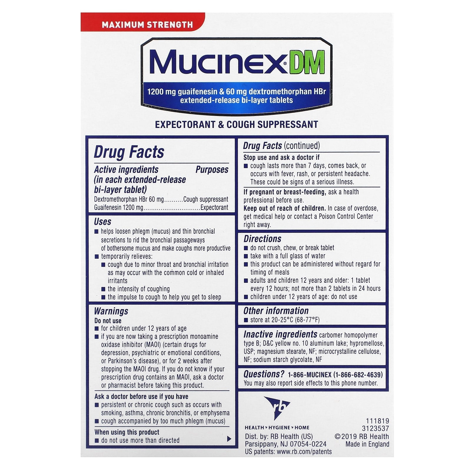 Mucinex, DM, Maximum Strength, 14 Extended-Release Bi-Layer Tablets