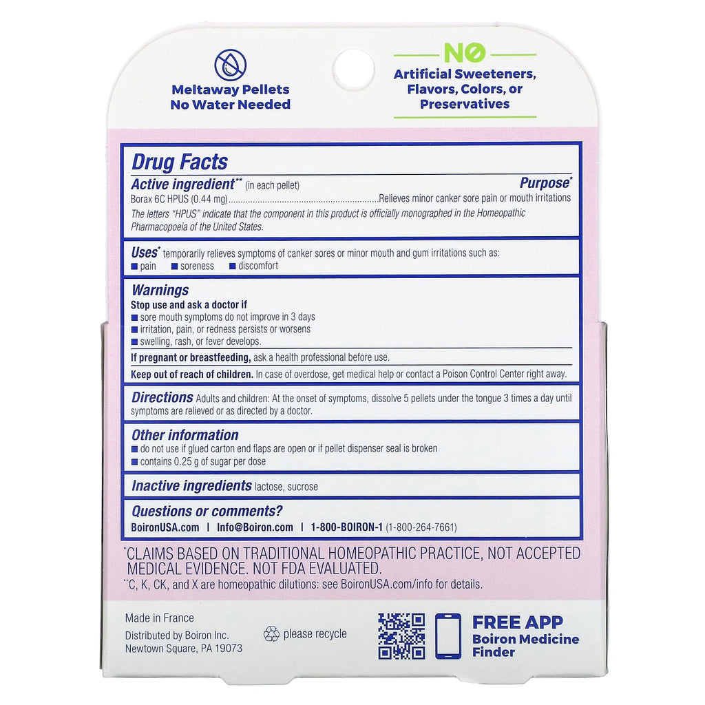 Boiron, Borax 6C, Meltaway Pellets, 3 Tubes, Approx. 80 Pellets Each