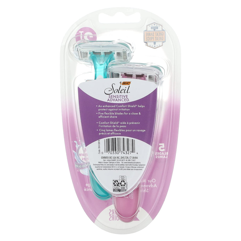 BIC, Soleil Sensitive Advanced, Disposable Razors, 2 Razors