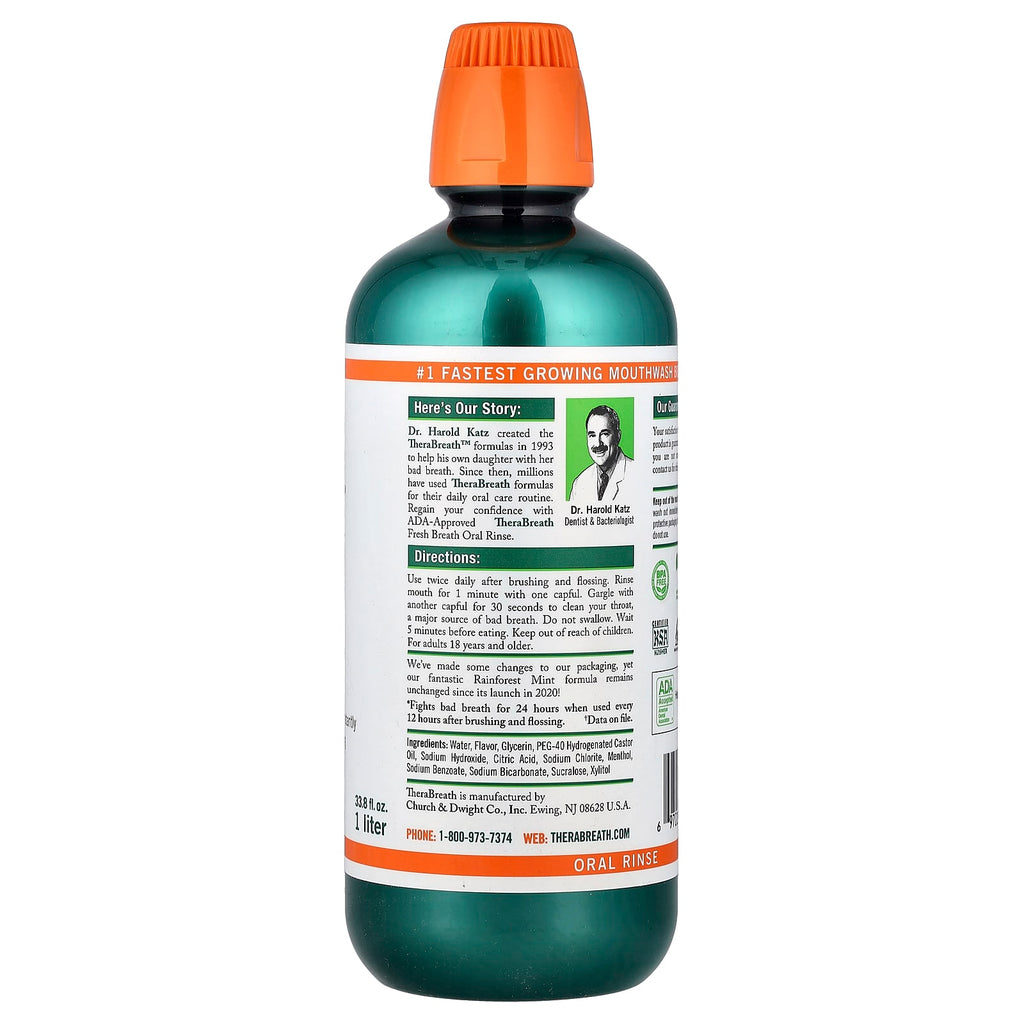 TheraBreath, Fresh Breath Oral Rinse, Rainforest Mint, 33.8 fl oz (1 l)
