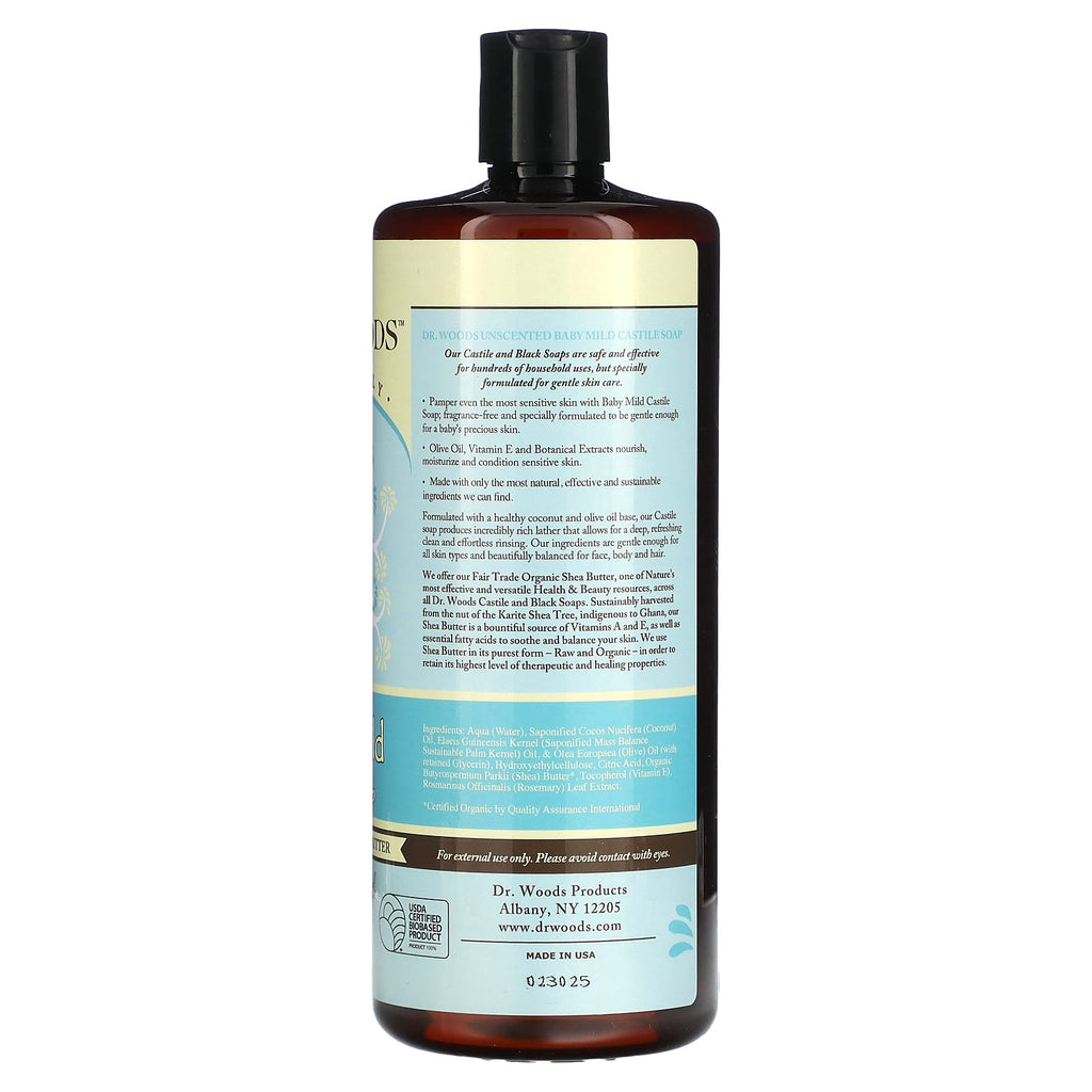 Dr. Woods, Baby Mild Castle Soap with Fair Trade Shea Butter, Unscented, 32 fl oz (946 ml)