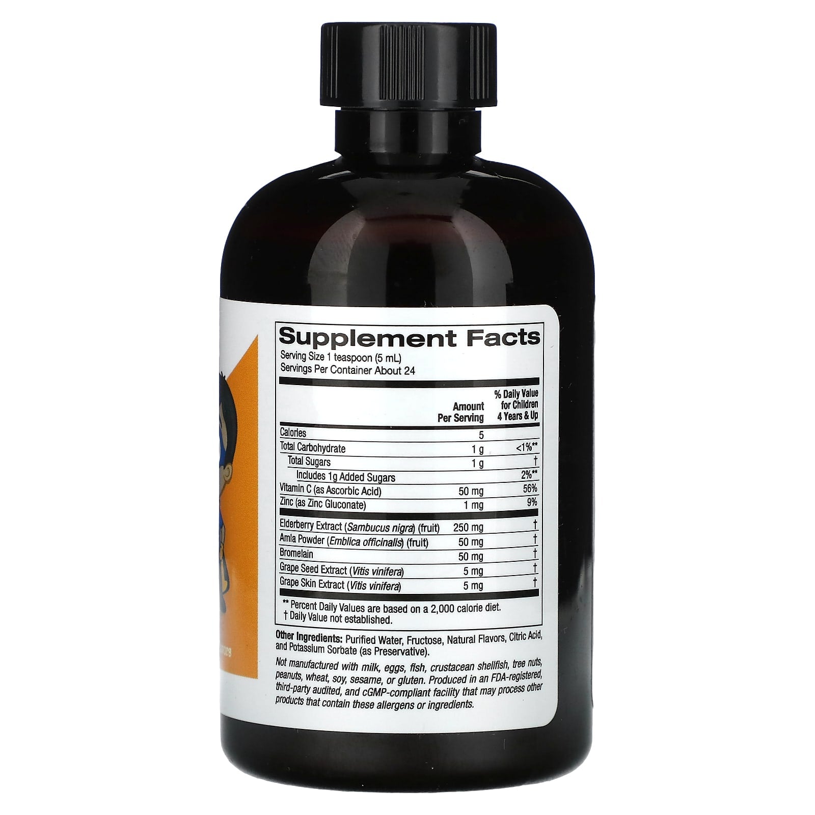 California Gold Nutrition, Liquid Allergy Relief with Elderberry Extract, Vitamin C, Amla Powder and Bromelain for Children, No Alcohol, Grape, 4 fl oz (118 ml)