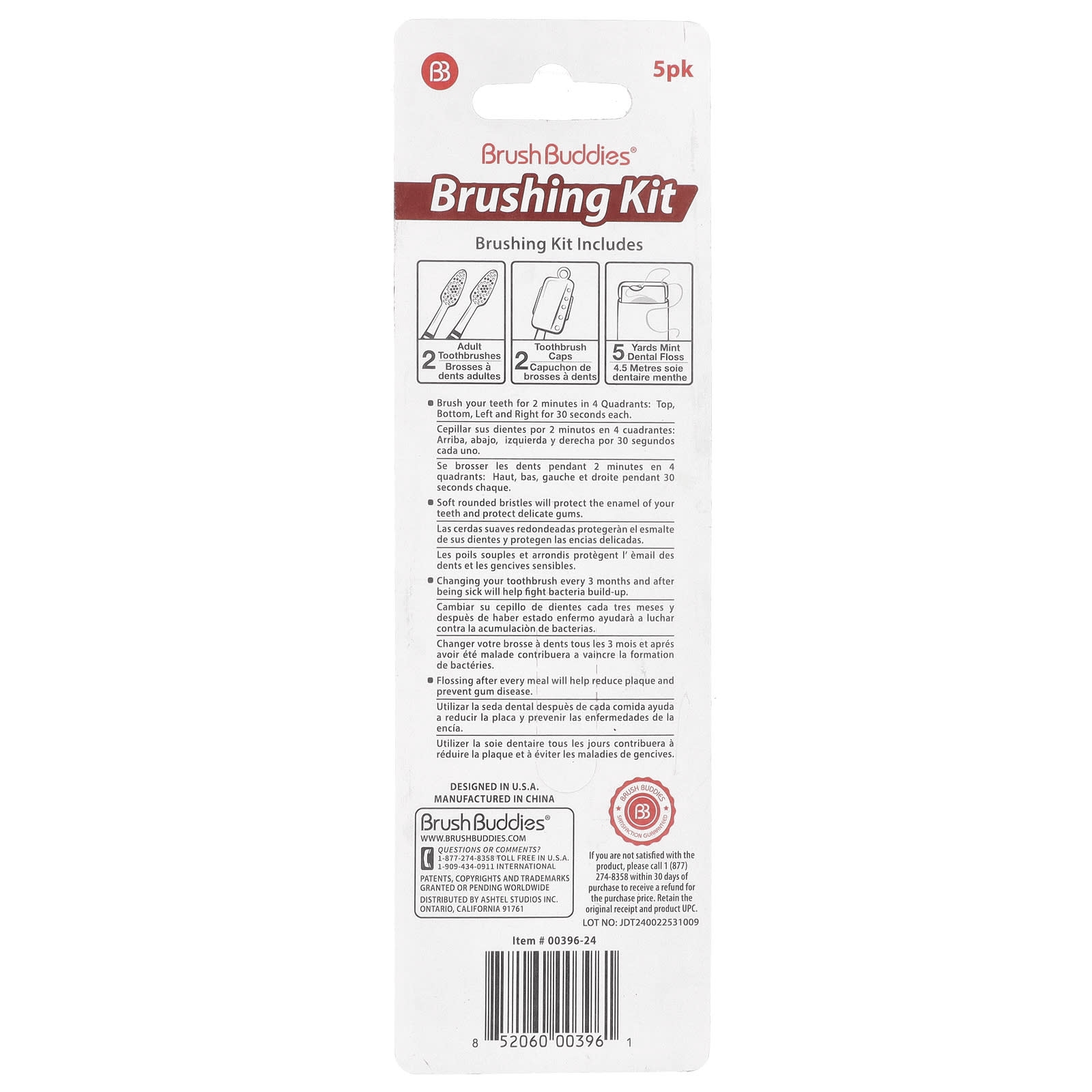 Brush Buddies, Brushing Kit, Adult, 5 Pack