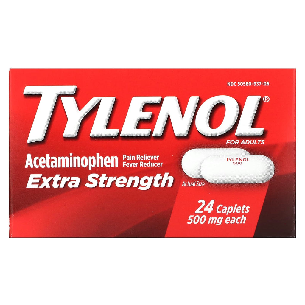 Tylenol, Acetaminophen Pain Reliever Fever Reducer For Adults, 500 mg, 24 Caplets