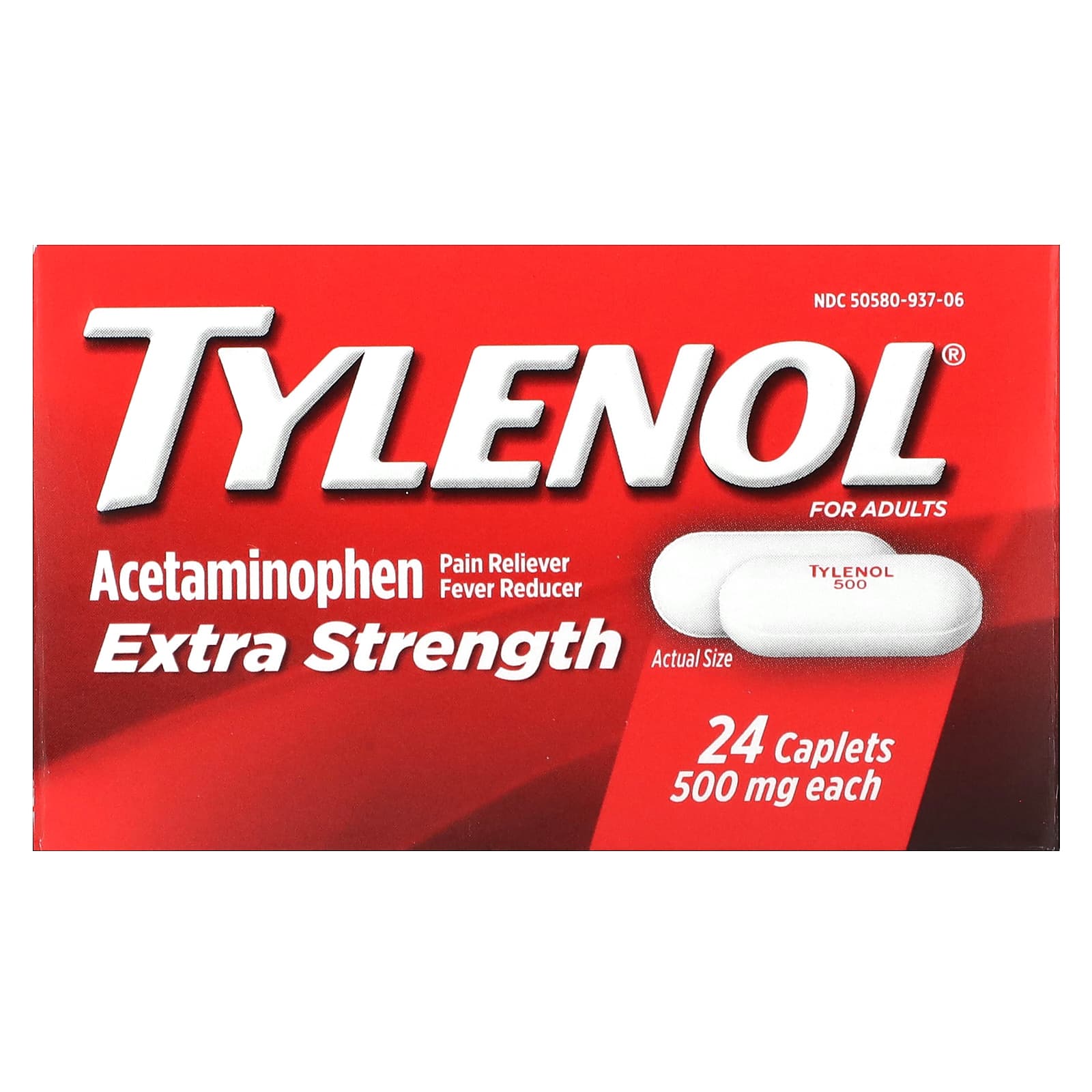 Tylenol, Acetaminophen Pain Reliever Fever Reducer For Adults, 500 mg, 24 Caplets