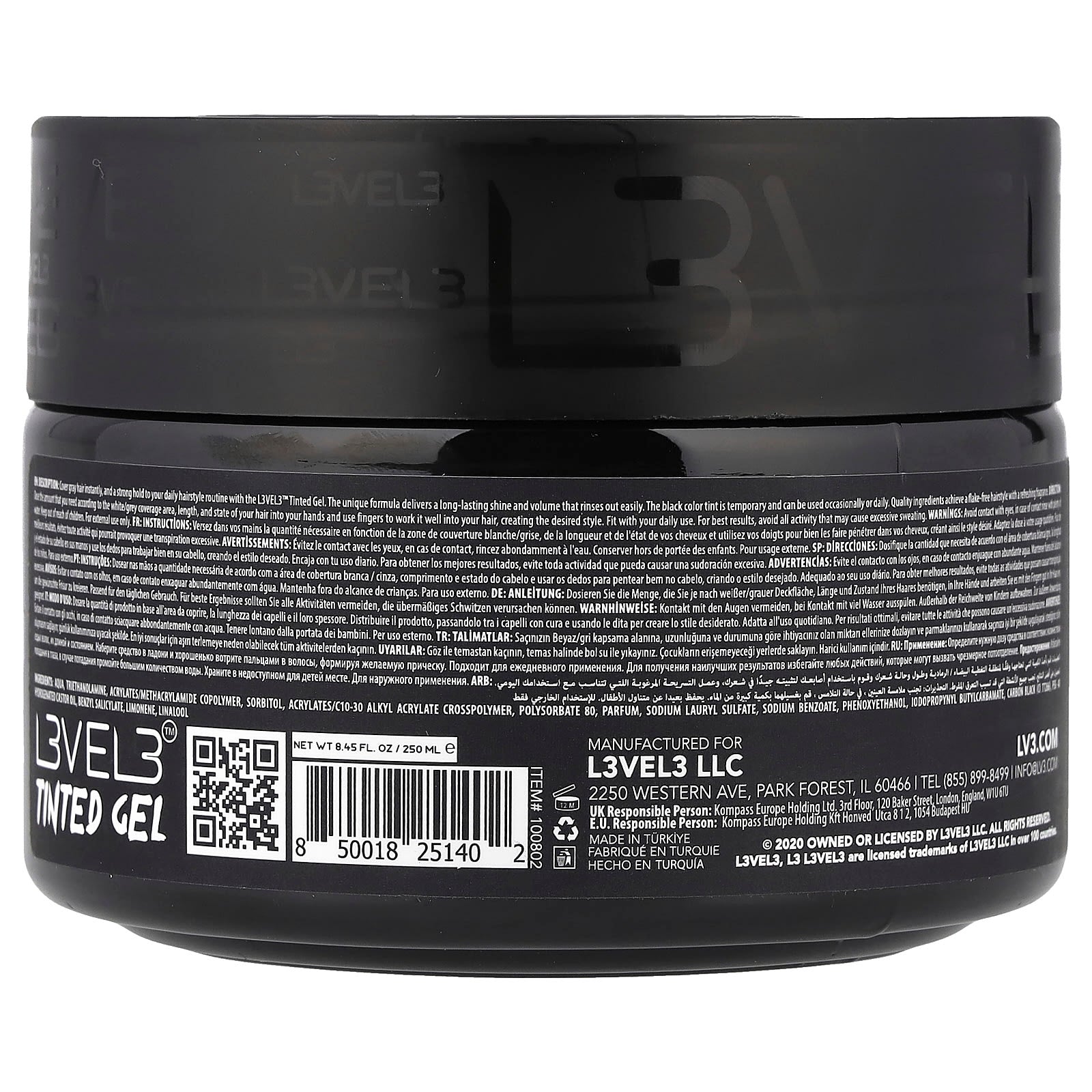 Level 3, Tinted Gel, Black , 8.45 fl oz (250 ml)