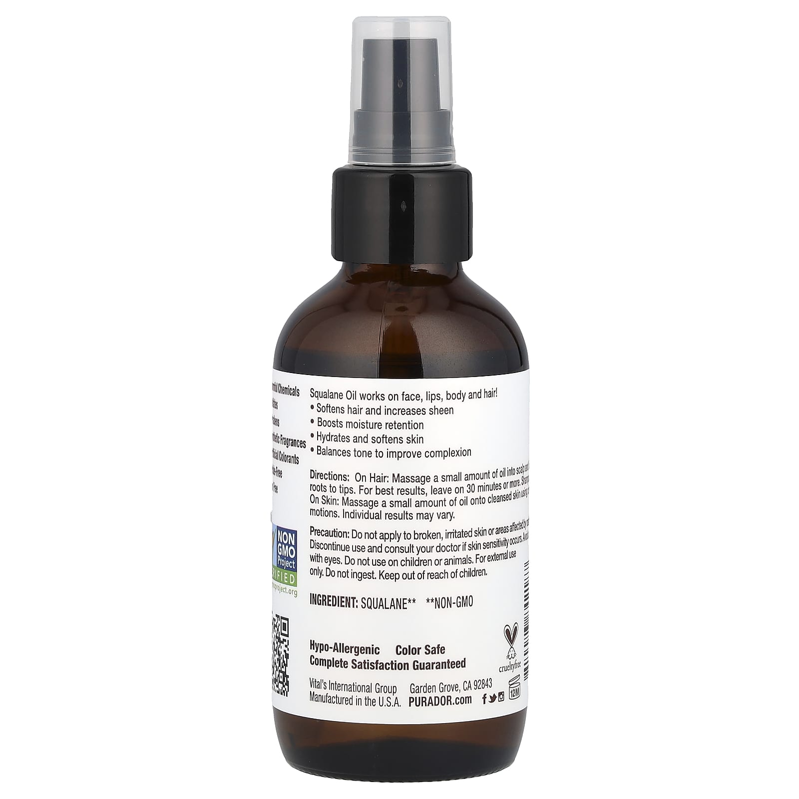 Pura D'or, Squalane Oil, 3.38 fl oz (100 ml)