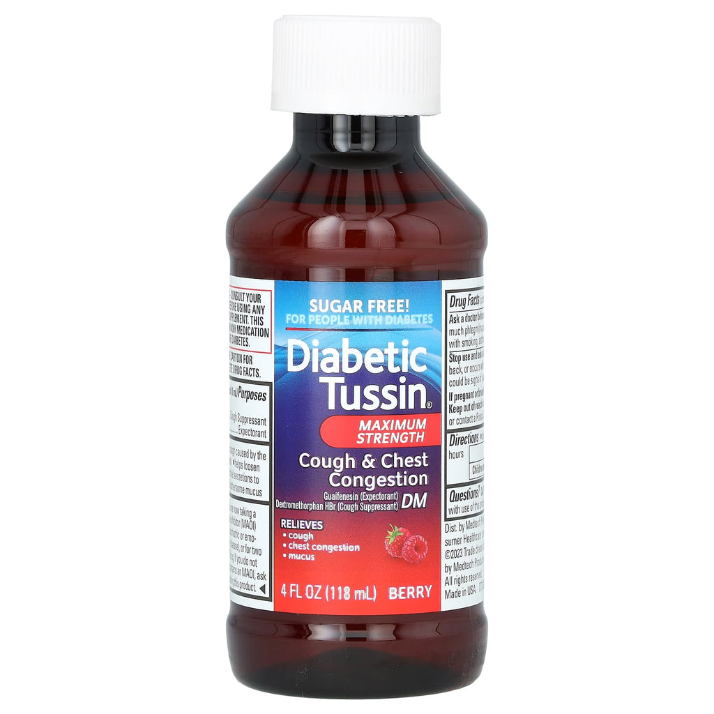 Diabetic Tussin, Cough & Chest Congestion DM, Maximum Strength, Berry, 4 fl oz (118 ml)