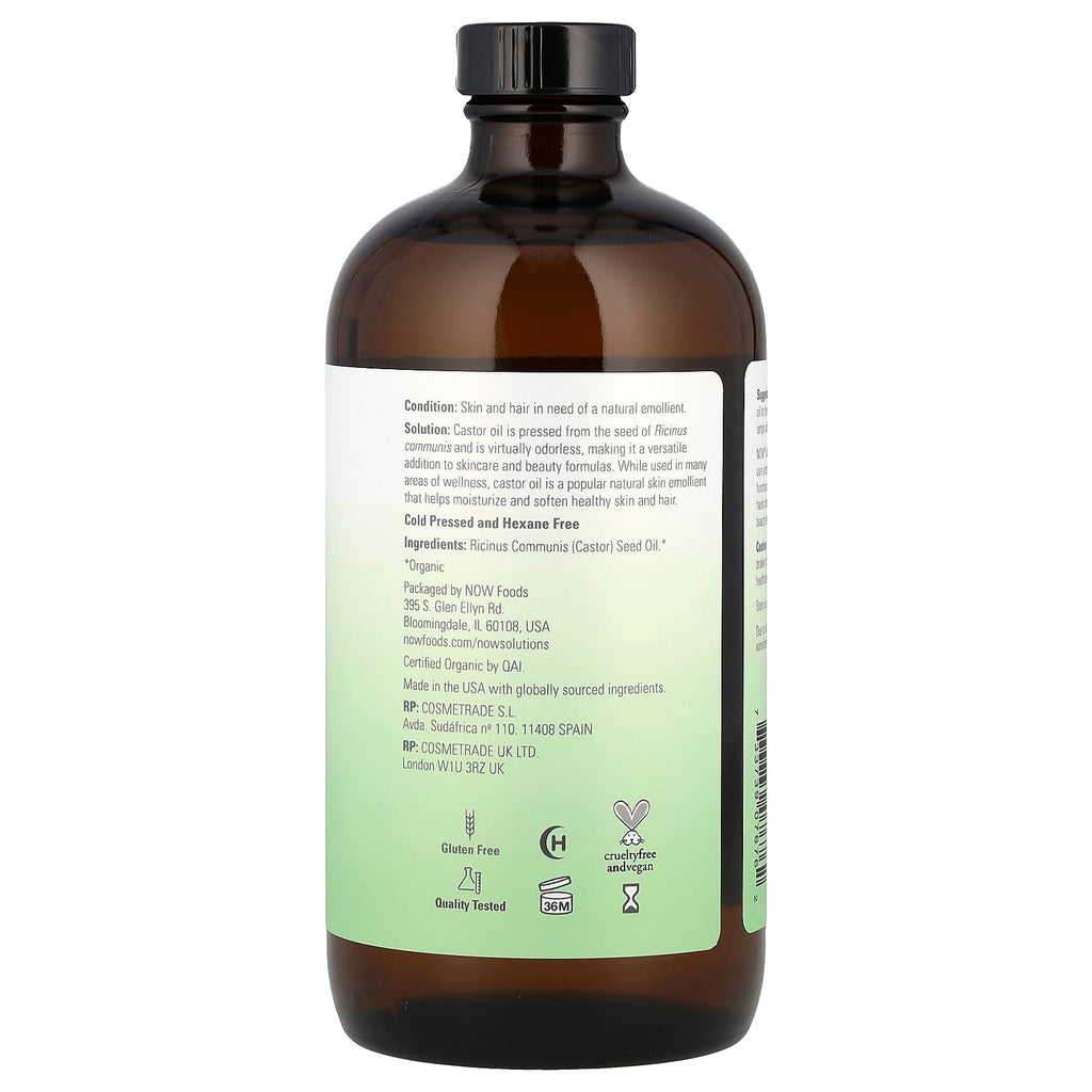 NOW Foods, Solutions, Certified Organic Castor Oil, 16 fl oz (473 ml)