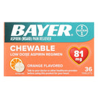 Bayer, Chewable Low Dose Aspirin Regimen, Orange, 81 mg, 36 Tablets