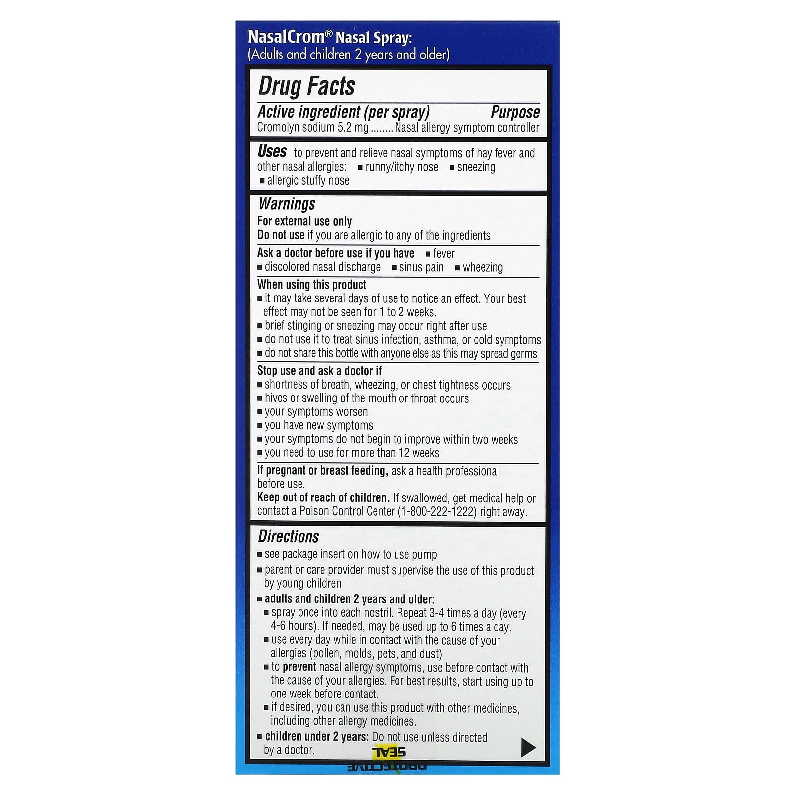 NasalCrom, Nasal Spray, Prevents & Relieves, Ages 2+, 5.2 mg, 0.88 fl oz (26 ml)