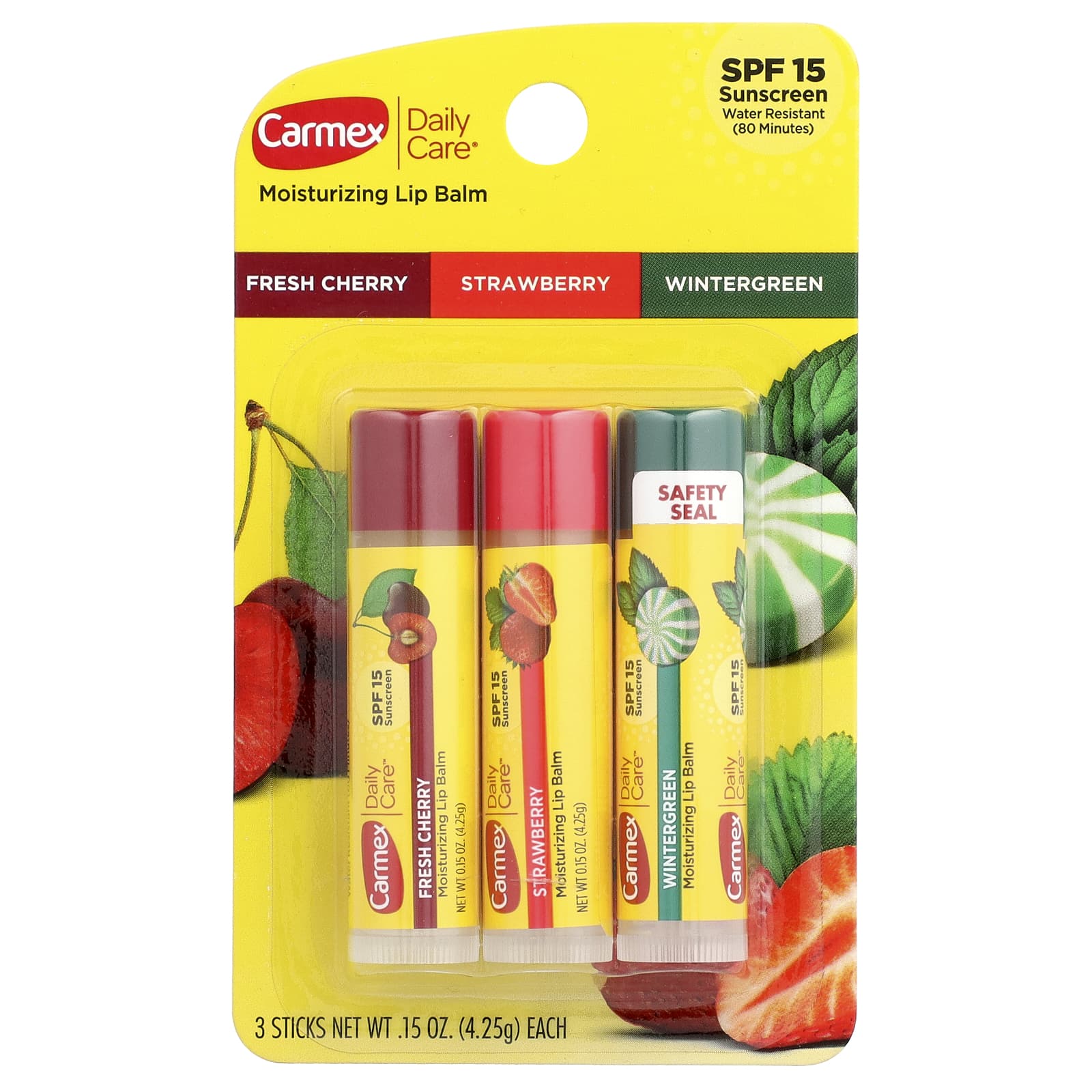 Carmex, Daily Care®, Moisturizing Lip Balm, Variety, SPF 15, 3 Pack, 0.15 oz (4.25 g) Each