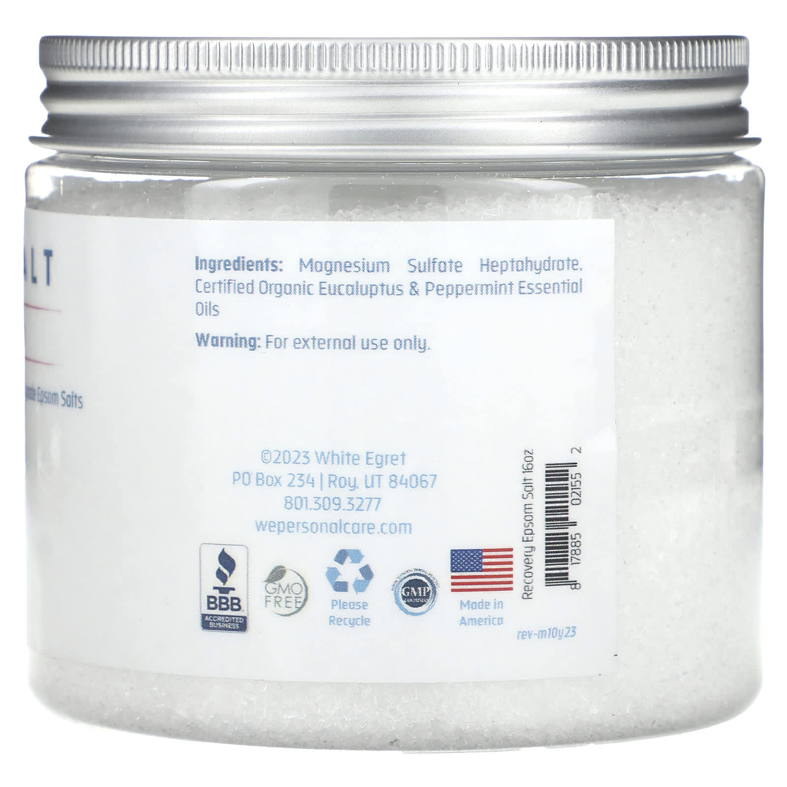 White Egret, Epsom Salt, Recovery, Eucalyptus & Peppermint, 16 oz (454 g)