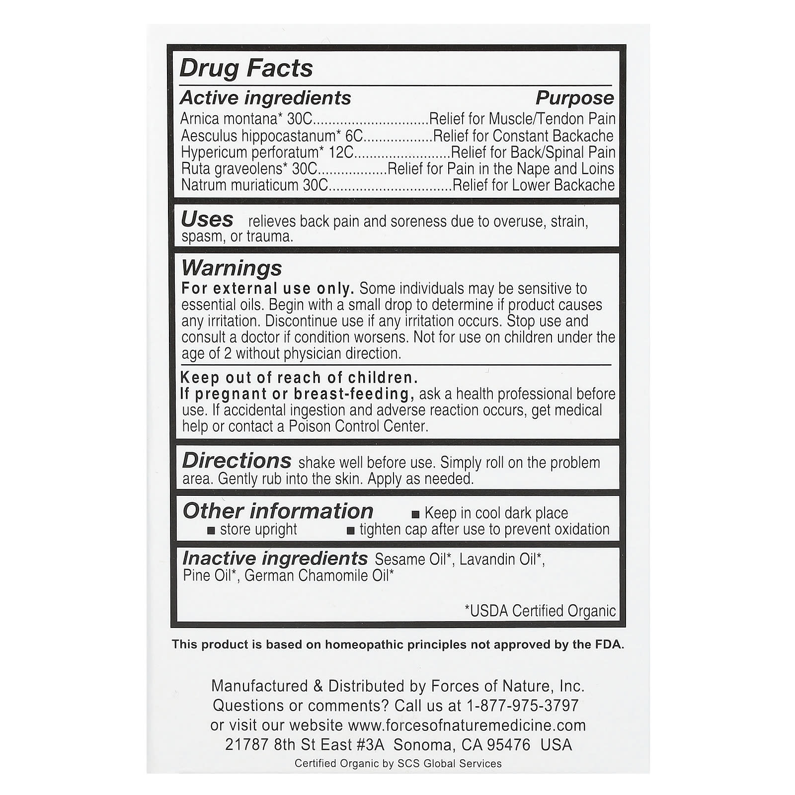 Forces of Nature, Back Pain, Organic Plant Medicine, 0.14 fl oz (4 ml)