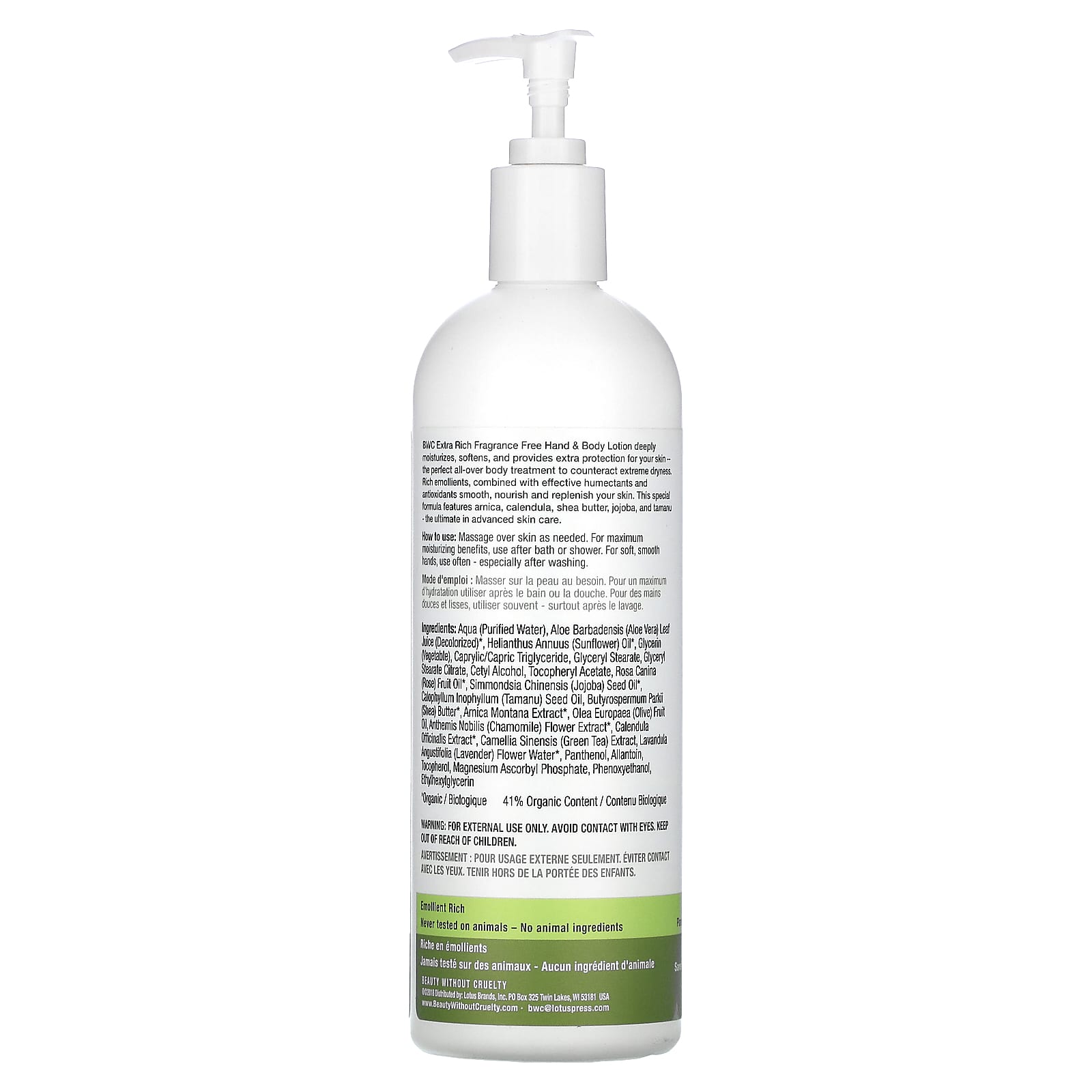 Beauty Without Cruelty, Hand & Body Treatment Lotion, Extra Rich, Fragrance Free, 16 fl oz (473 ml)