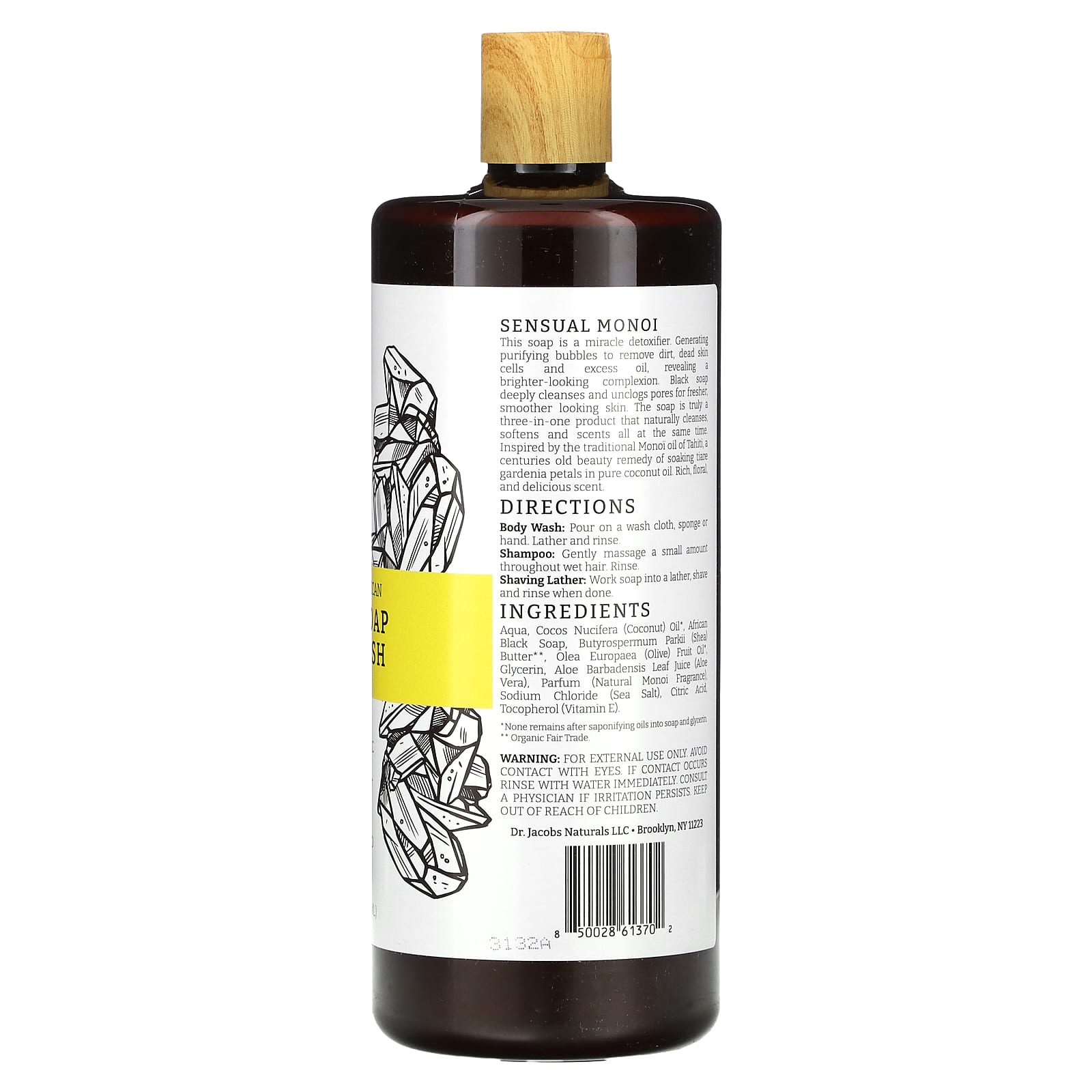 Dr. Jacobs Naturals, Plant-Based African Black Soap Body Wash, Sensual Monoi, 32 oz (946 ml)