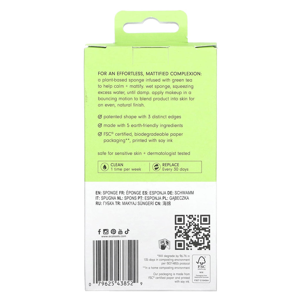 EcoTools, Bioblender, Compostable Makeup Sponge + Natural Infusions, Green, 1 Sponge