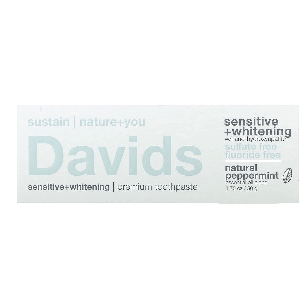 Davids, Premium Toothpaste, Sensitive + Whitening, Natural Peppermint, 1.75 oz (50 g)