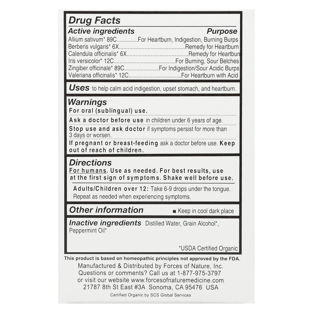 Forces of Nature, Heartburn, Organic Plant Medicine, Mint, 0.34 fl oz (10 ml)