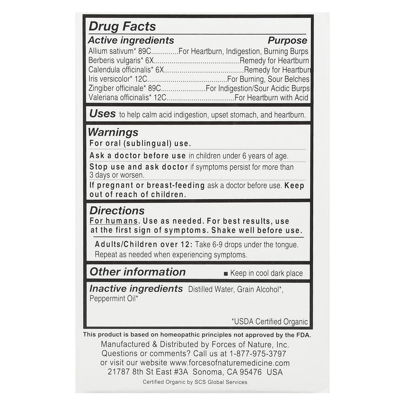 Forces of Nature, Heartburn, Organic Plant Medicine, Mint, 0.34 fl oz (10 ml)