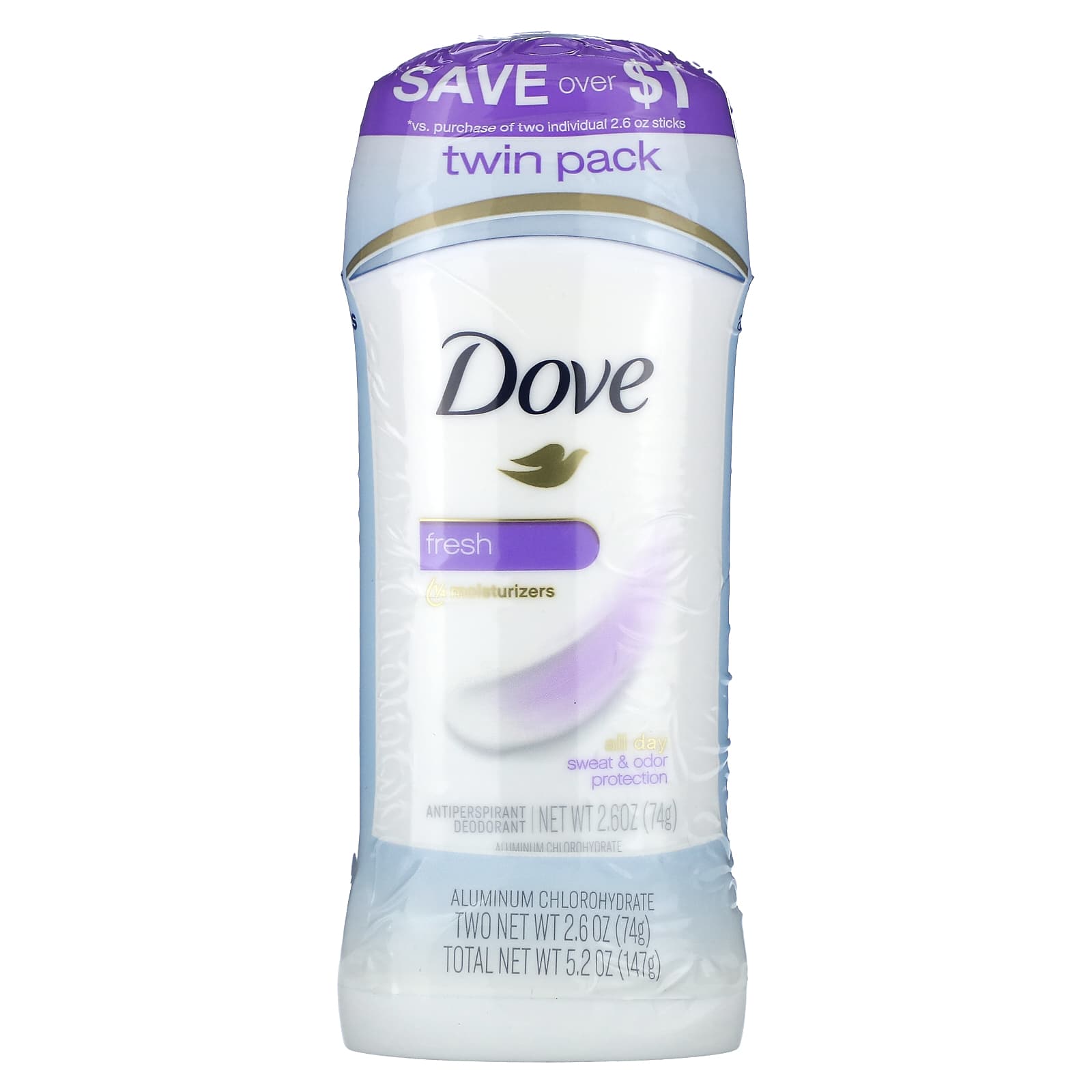 Dove, Antiperspirant Deodorant, Fresh, 2 Pack, 2.6 oz (74 g) Each