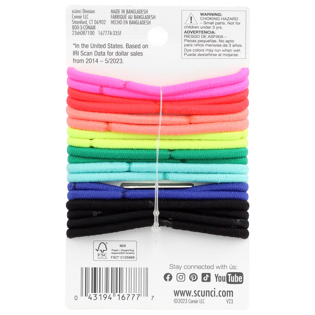 Scunci, No Damage® Elastics, All Hair, Medium Hold, Assorted Colors, 18 Pieces