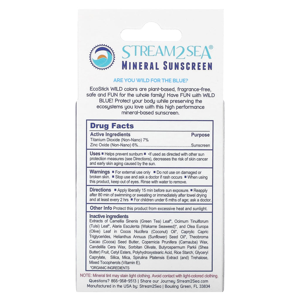 Stream2Sea, EcoStick Sunscreen Wild Blue, SPF 35+, 0.5 oz (14 g)