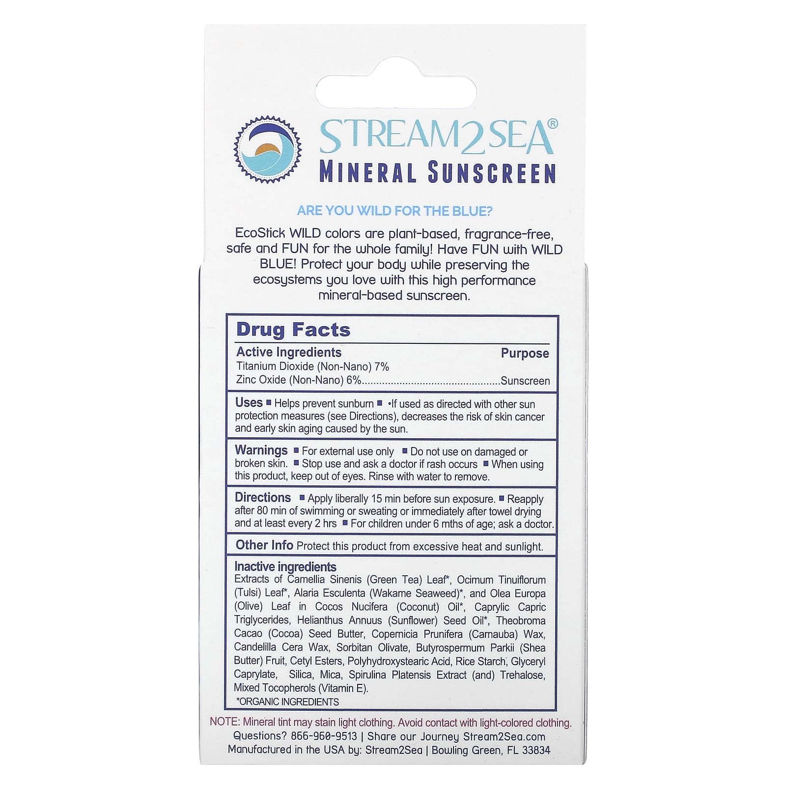 Stream2Sea, EcoStick Sunscreen Wild Blue, SPF 35+, 0.5 oz (14 g)