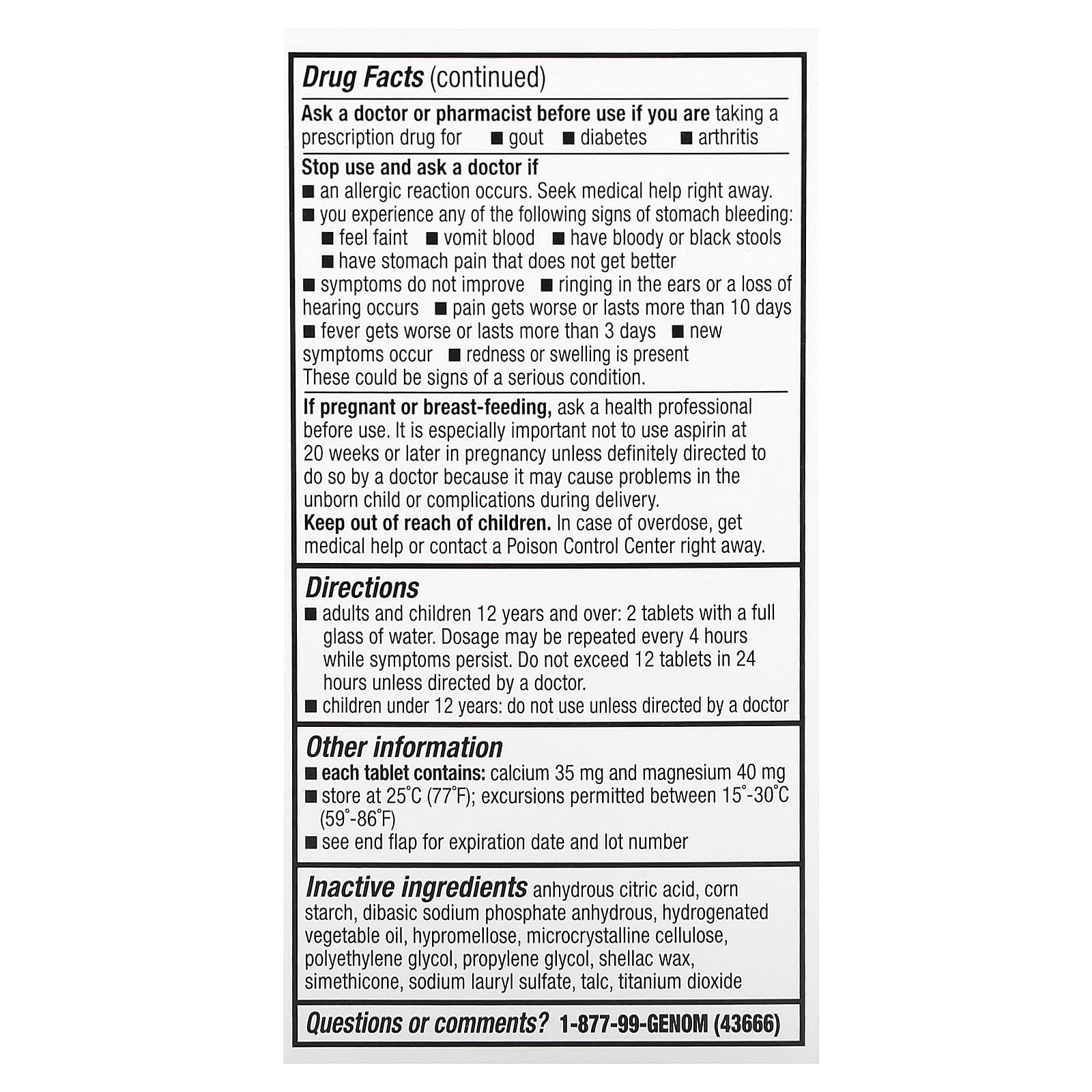 Bufferin, Buffered Aspirin (NSAID), Regular Strength, 130 Coated Tablets (325 mg per Tablet)