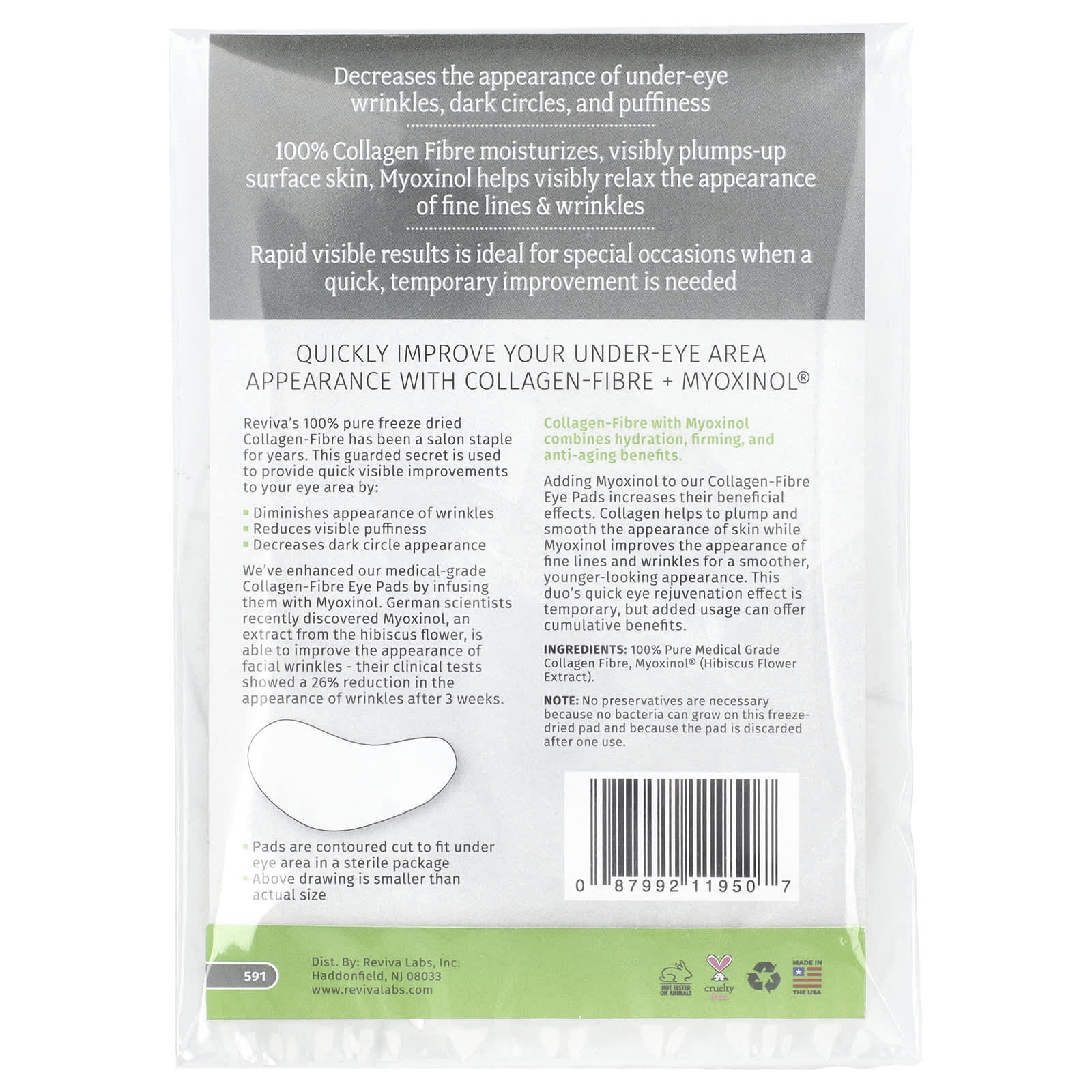 Reviva Labs, Collagen-Fibre Eye Pads, All Skin Types, 3 Sets