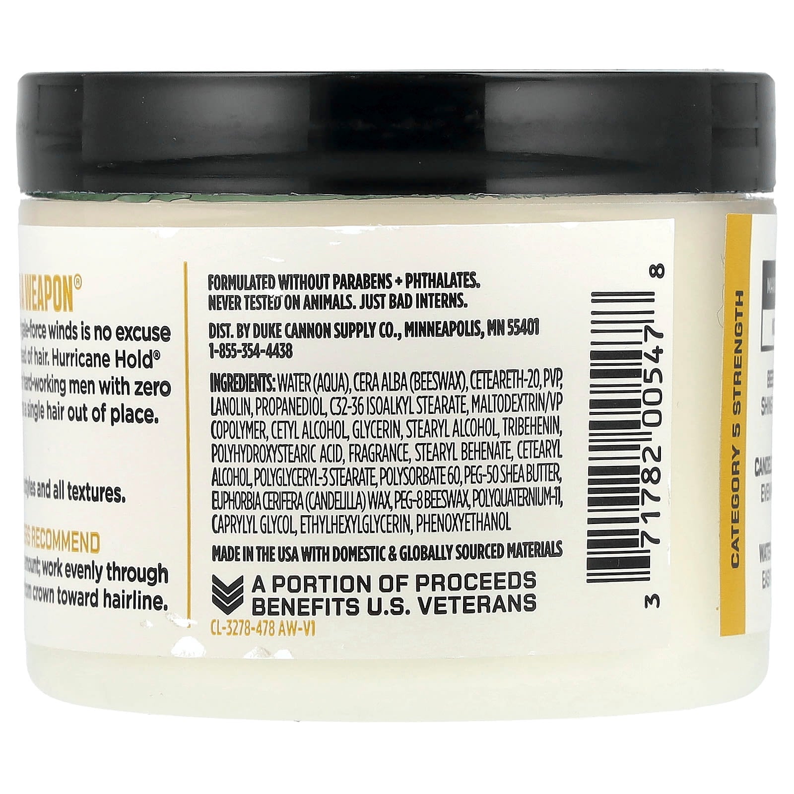 Duke Cannon Supply Co., Hurricane Hold® Pomade, Maximum Hold, No Shine, 4.6 oz (130 g)