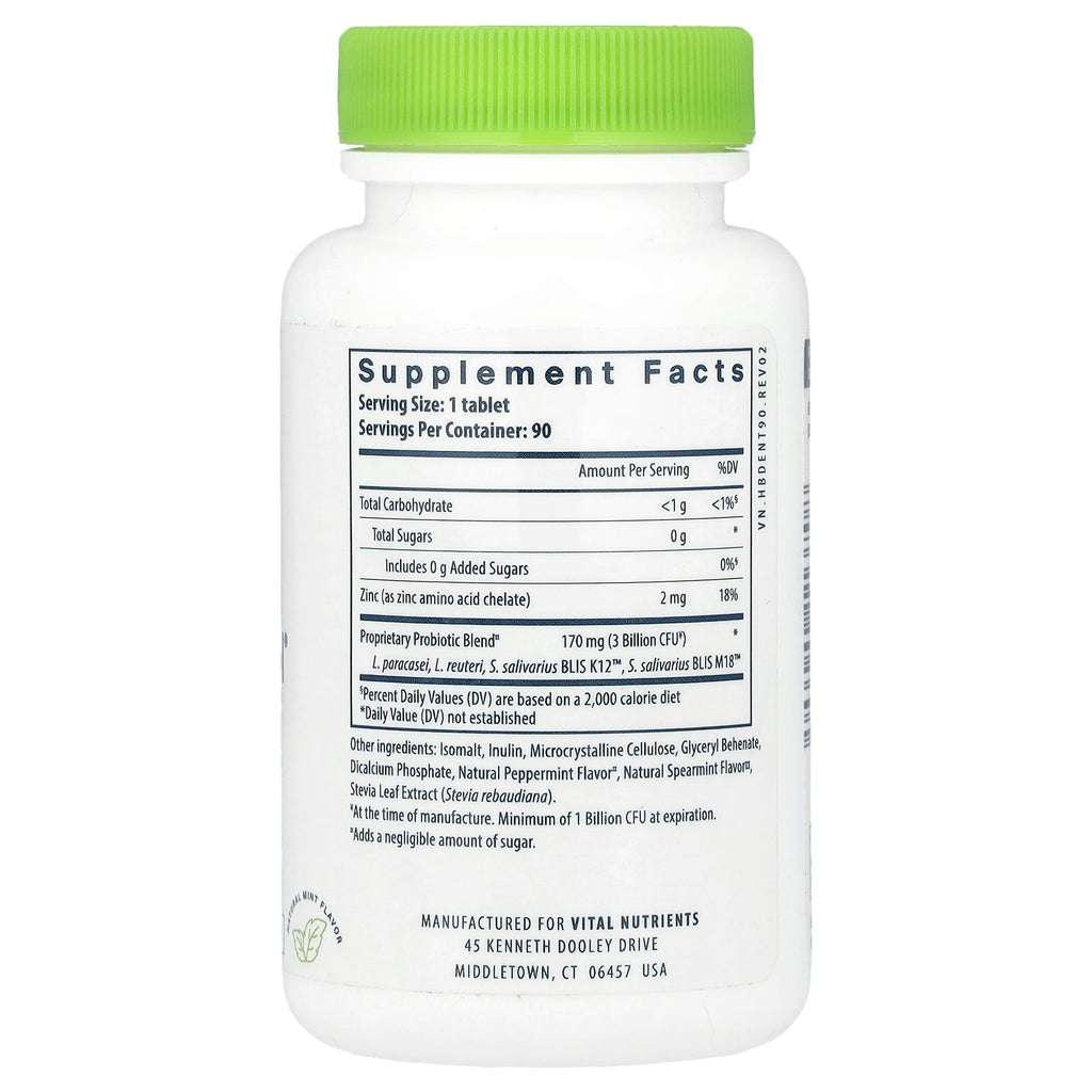 Vital Nutrients, Hyperbiotics®, Pro-Dental® Probiotic, Natural Mint, 90 Vegan Chewable Tablets