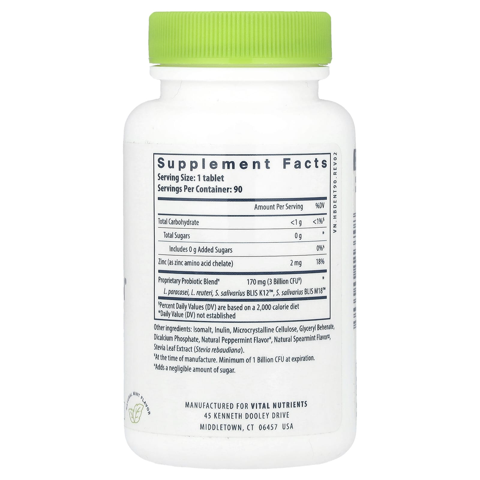 Vital Nutrients, Hyperbiotics®, Pro-Dental® Probiotic, Natural Mint, 90 Vegan Chewable Tablets