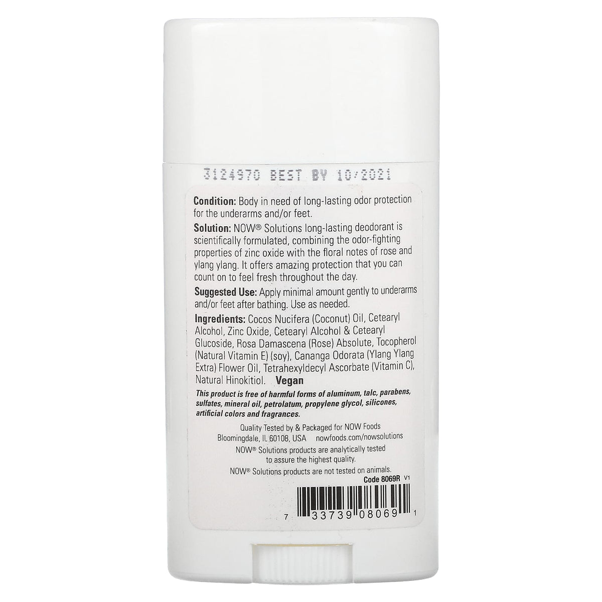 NOW Foods, Long Lasting Deodorant, Rose + Ylang Ylang, 2.2 oz (62 g)
