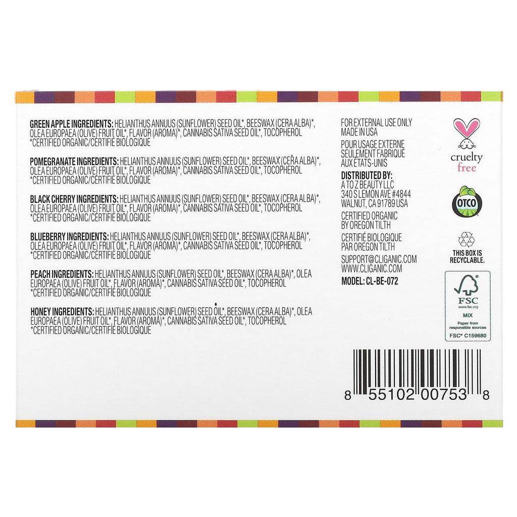 Cliganic, Organic Lip Balm Set, 6 Pack, 0.15 oz (4.25 g) Each
