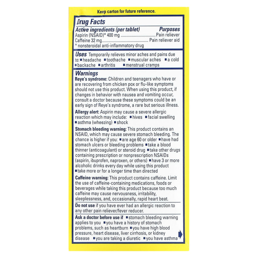 Anacin, Aspirin + Caffeine Pain Reliever, 300 Coated Tablets