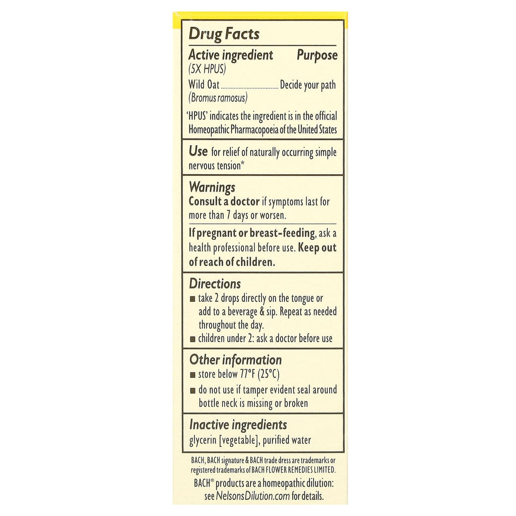 Bach, Original Flower Remedies, Wild Oat, 0.35 fl oz (10 ml)