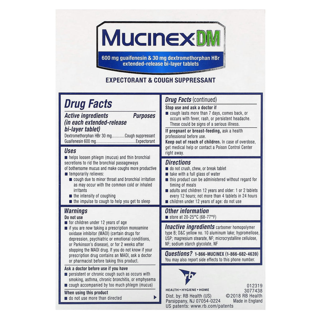 Mucinex, Mucinex DM, 40 Extended-Release Bi-Layer Tablets