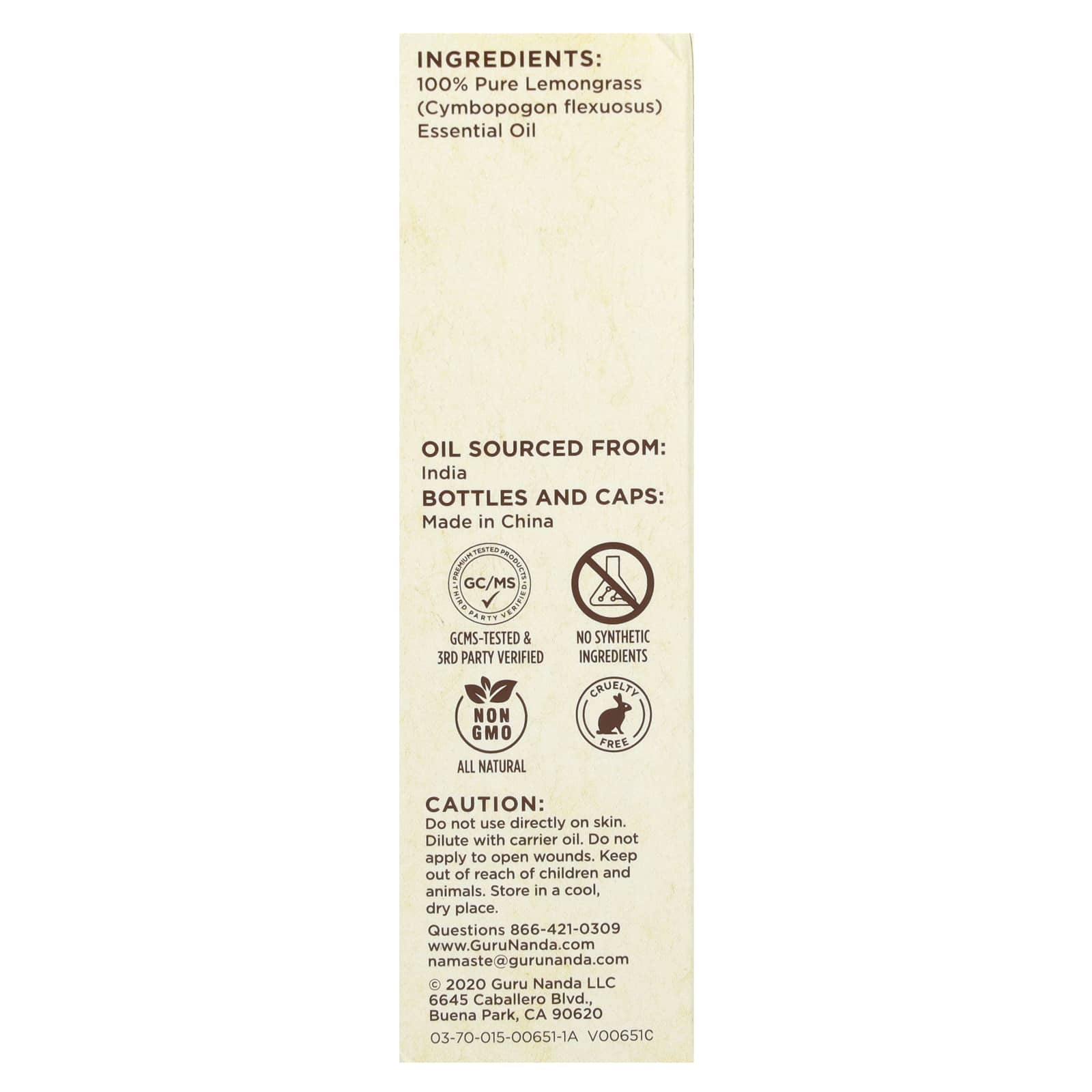 GuruNanda, 100% Pure & Natural Essential Oil, Lemongrass, 0.5 fl oz (15 ml)