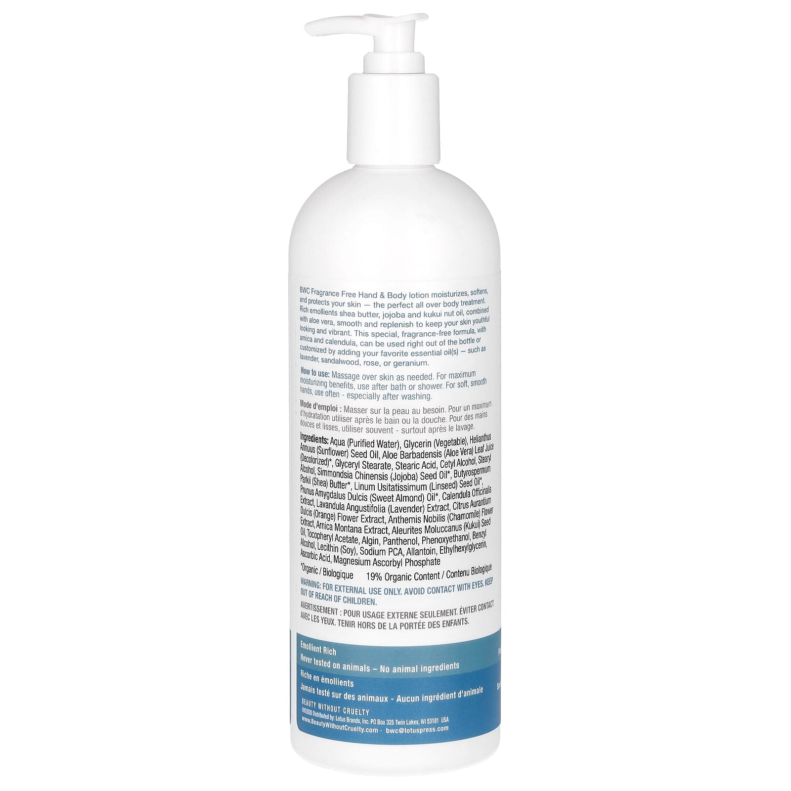 Beauty Without Cruelty, Hand & Body Lotion, Fragrance Free, 16 fl oz (473 ml)
